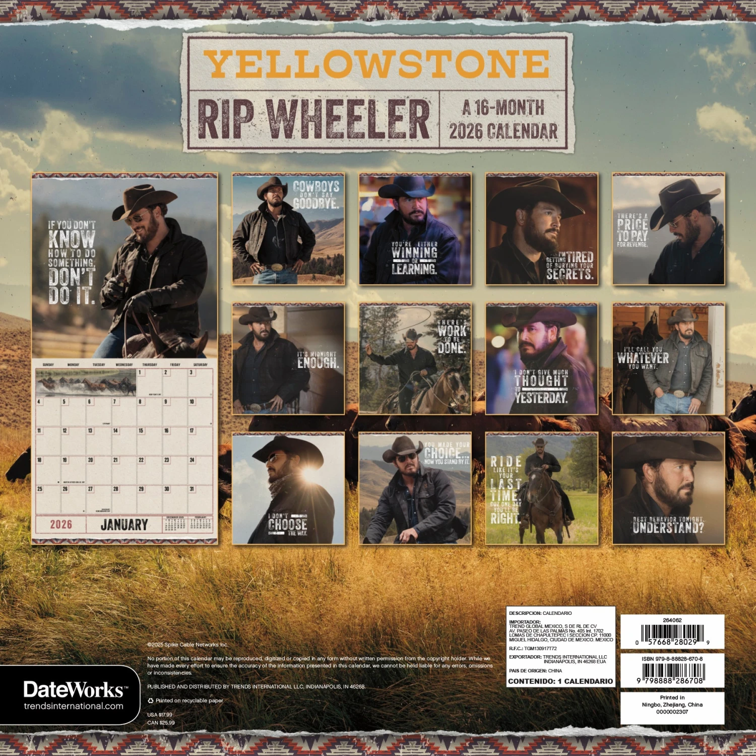 Yellowstone: Rip Wheeler 2026 Wall Calendar 4 Yellowstone: Rip Wheeler 2026 Wall Calendar - Image 2