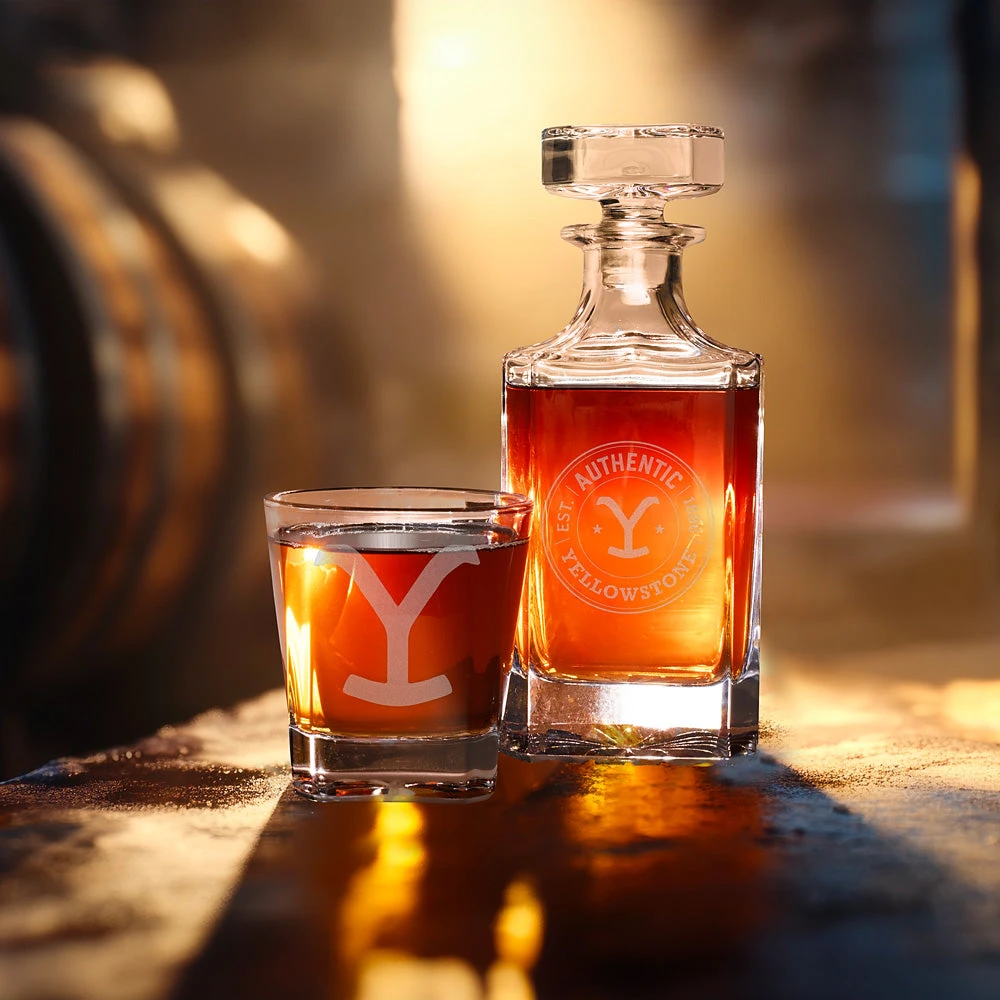 Yellowstone Authentic Y Logo Decanter And Rocks Glass Set 4 Yellowstone Authentic Y Logo Decanter And Rocks Glass Set - Image 2