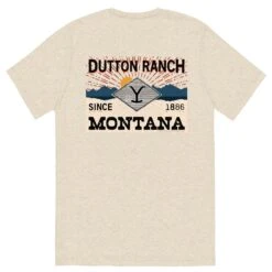 Yellowstone Dutton Ranch Montana Tri-Blend Short Sleeve T-Shirt -Yellowstone Store YS BDGE091 69 100147 OATMEAL BK MF