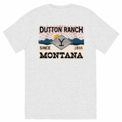 Yellowstone Dutton Ranch Montana Tri-Blend Short Sleeve T-Shirt -Yellowstone Store YS BDGE091 69 100147 WHITE BK MF