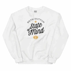 Yellowstone Beth Dutton State Of Mind Fleece Crewneck Sweatshirt -Yellowstone Store YS BDMIND CN 100862 WHT MF