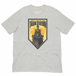 Yellowstone Take 'Em To The Train Station Badge Adult T-Shirt -Yellowstone Store YS BSXP 0925 TRAINN 100894 ATHLETIC HEATHER MF