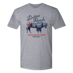 Yellowstone Dutton Ranch Montana Bison Adult Short Sleeve T-Shirt -Yellowstone Store YS BULL 63 100011 HEATHER GREY MF
