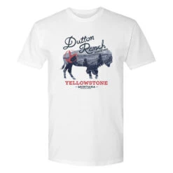 Yellowstone Dutton Ranch Montana Bison Adult Short Sleeve T-Shirt -Yellowstone Store YS BULL 63 100011 WHITE MF