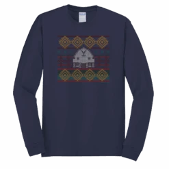 Yellowstone Dutton Ranch Holiday Barn Adult Long Sleeve T-Shirt -Yellowstone Store YS DR HB 100004 NVY MF