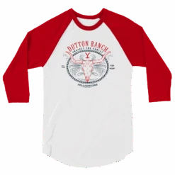 Yellowstone Dutton Ranch Protect The Family Unisex 3/4 Sleeve Raglan Shirt -Yellowstone Store YS DR PTF RAG 59 100395 WHT RED MF