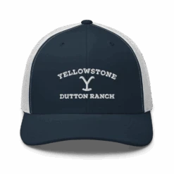 Yellowstone Dutton Ranch Logo Embroidered Retro Trucker Hat 20 Yellowstone Dutton Ranch Logo Embroidered Retro Trucker Hat -Yellowstone Store YS DR RTH 100162 NVY WHT MF