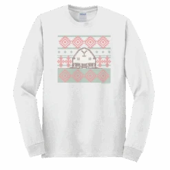 Yellowstone Dutton Ranch Two Color Holiday Barn Adult Long Sleeve T-Shirt -Yellowstone Store YS DR TCHB 100004 WHT MF
