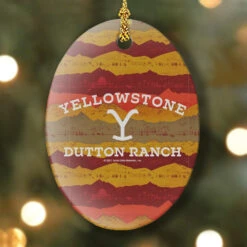Yellowstone Dutton Ranch Mountain Majesties Oval Ceramic Ornament -Yellowstone Store YS DR Pattern PGS Holiday Ornament LS