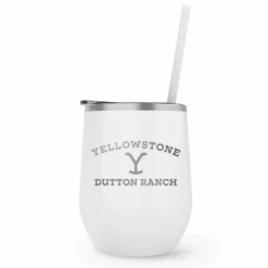 Yellowstone Dutton Ranch Logo Laser Engraved Wine Tumbler With Straw -Yellowstone Store YS DRlogo BT 56 100027 WHT MF