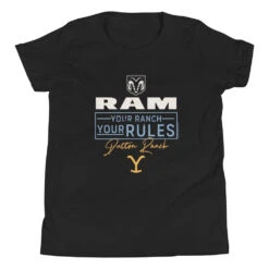 Yellowstone X Ram Your Ranch Your Rules Youth T-Shirt -Yellowstone Store YS RAMDR 76 100926 BLACK MF