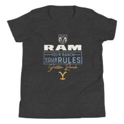 Yellowstone X Ram Your Ranch Your Rules Youth T-Shirt -Yellowstone Store YS RAMDR 76 100926 DARK GREY HEATHER MF