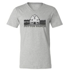 Yellowstone Dutton Ranch Barn Adult V-Neck T-Shirt 6 Yellowstone Dutton Ranch Barn Adult V-Neck T-Shirt -Yellowstone Store YS RB 100013 0011 A Tee Gray