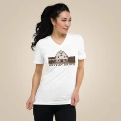 Yellowstone Dutton Ranch Barn Adult V-Neck T-Shirt 7 Yellowstone Dutton Ranch Barn Adult V-Neck T-Shirt -Yellowstone Store YS RB 100013 0011 A Tee LS