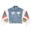 Yellowstone Dutton Ranch Sweater Sleeve Wren + Glory Hand Painted Denim Jacket -Yellowstone Store YS SG Sweater Sleeve Jean Jacket Front Arms Folded Merch 1x1 DSC 7821