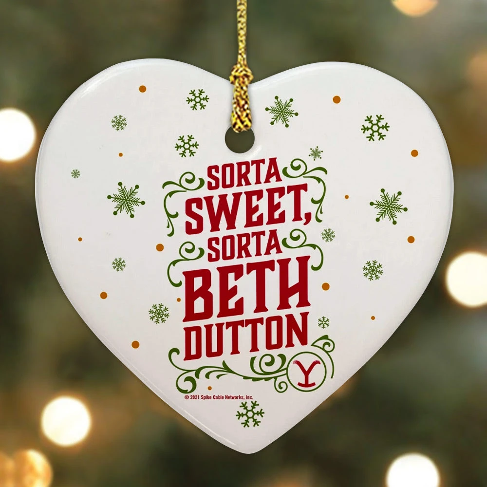 Yellowstone Sorta Sweet Sorta Beth Dutton Holiday Ceramic Heart Ornament 4 Yellowstone Sorta Sweet Sorta Beth Dutton Holiday Ceramic Heart Ornament - Image 2