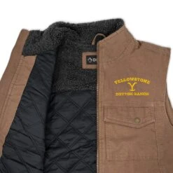 Yellowstone Dutton Ranch Logo Cloth Vest -Yellowstone Store YS Vest Tan Merch 1x1 003