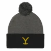 Yellowstone Y Logo Pom Pom Knit Beanie 1 Yellowstone Y Logo Pom Pom Knit Beanie -Yellowstone Store YS Y logo 100161 MF