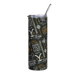 Yellowstone Logo Pattern Stainless Steel Tumbler With Straw