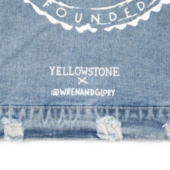 Yellowstone Dutton Ranch Sweater Sleeve Wren + Glory Hand Painted Denim Jacket -Yellowstone Store YSSGSweaterSleeveJeanJacketBackLogoDetailMerch1x1DSC 7828 Approved