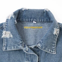 Yellowstone Dutton Ranch Sweater Sleeve Wren + Glory Hand Painted Denim Jacket -Yellowstone Store YSSGSweaterSleeveJeanJacketCollarDetailTagMerch1x1DSC 7818 Approved