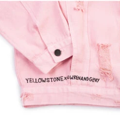 Yellowstone Beth Dutton State Of Mind Wren + Glory Hand Painted Pink Denim Jacket -Yellowstone Store YSWGBethDuttonPinkJeanJacketFrontPocketCuffLogoDetailMerch1x1DSC 7842 Approved