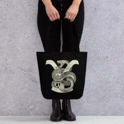 Yellowstone Greyscale Rattlesnake Tote Bag -Yellowstone Store all over print tote bag black 15x15 front 673deda247ee9 black handles
