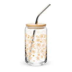 Yellowstone Floral Can Glass With Lid -Yellowstone Store can shaped glass 16 oz 16 oz with lid straw back 66f6a613a5b9a