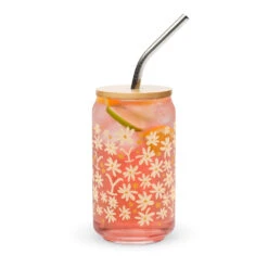 Yellowstone Floral Can Glass With Lid -Yellowstone Store can shaped glass 16 oz 16 oz with lid straw front 66f6a613a630e