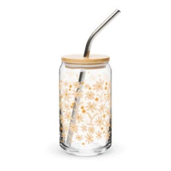 Yellowstone Floral Can Glass With Lid -Yellowstone Store can shaped glass 16 oz 16 oz with lid straw left 66f6a613a5d31