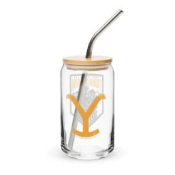 Yellowstone Take 'Em To The Train Station Badge Can Shaped Glass -Yellowstone Store can shaped glass 16 oz 16 oz with lid straw left 673f6eab7ba0b