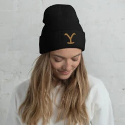 Yellowstone Logo Embroidered Cuffed Beanie -Yellowstone Store cuffed beanie black front 66602de2800e4
