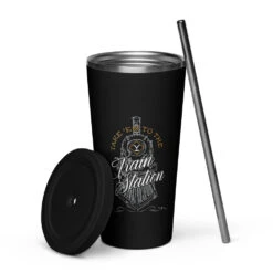 Yellowstone Train Station Tumbler -Yellowstone Store insulated tumbler with a straw black 20 oz right 66cd8db8cbd95 black