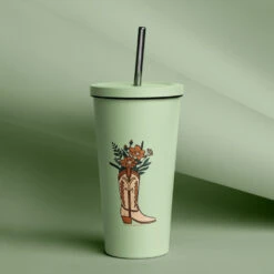 Yellowstone Floral Boot Tumbler -Yellowstone Store insulated tumbler with a straw mint 20 oz right 66f6a7251b637 mint