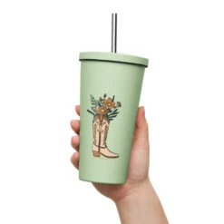 Yellowstone Floral Boot Tumbler -Yellowstone Store insulated tumbler with a straw mint 20 oz right 66f6a7251bbc6 mint