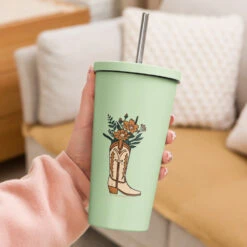 Yellowstone Floral Boot Tumbler -Yellowstone Store insulated tumbler with a straw mint 20 oz right 66f6a7251be73 mint