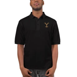 Yellowstone Logo Embroidered Unisex Polo Shirt -Yellowstone Store premium polo shirt black front 66603b291b19f