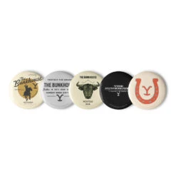 Yellowstone Bunkhouse Pin Set 25 Yellowstone Bunkhouse Pin Set -Yellowstone Store set of pin buttons white 2.25 front 66a0bbcce2c95 white