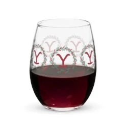 Yellowstone Holiday Wreath Wine Glass -Yellowstone Store stemless wine glass 15 oz front 673b8ad0ab26e