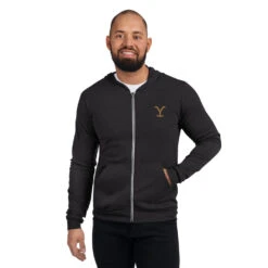 Yellowstone Logo Embroidered Zip Hoodie -Yellowstone Store unisex lightweight zip hoodie charcoal black triblend front 66603ac358d30