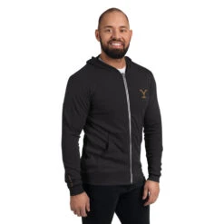 Yellowstone Logo Embroidered Zip Hoodie -Yellowstone Store unisex lightweight zip hoodie charcoal black triblend right front 66603ac358fec