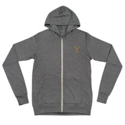 Yellowstone Logo Embroidered Zip Hoodie -Yellowstone Store unisex lightweight zip hoodie grey triblend front 66603ac35bfdc