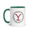 Yellowstone Wreath Two-Tone Mug -Yellowstone Store white ceramic mug with color inside dark green 11 oz left 68acaa7913101