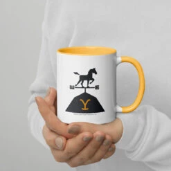 Yellowstone Wind Arrow Two Tone Mug -Yellowstone Store white ceramic mug with color inside golden yellow 11 oz right 673f6e0bec6a9