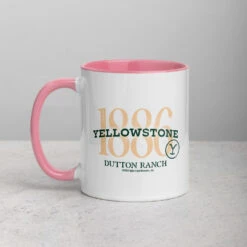 Yellowstone Floral Y Two Tone Mug -Yellowstone Store white ceramic mug with color inside pink 11 oz left 66f6a4a956945 pink
