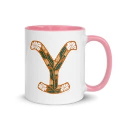 Yellowstone Floral Y Two Tone Mug -Yellowstone Store white ceramic mug with color inside pink 11 oz right 66f6a4a9563f6 pink