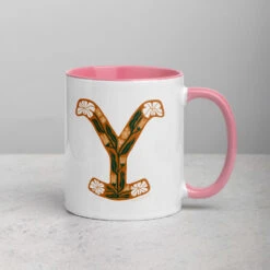 Yellowstone Floral Y Two Tone Mug -Yellowstone Store white ceramic mug with color inside pink 11 oz right 66f6a4a9569d7 pink