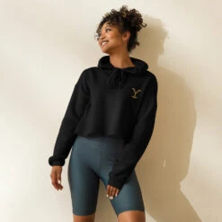 Yellowstone Logo Embroidered Crop Hoodie -Yellowstone Store womens cropped hoodie black front 666039e0b47ab