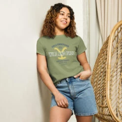 Yellowstone Wild And Free Women's Crop T-Shirt -Yellowstone Store womens high waisted tee artichoke front 6669639ad45d6